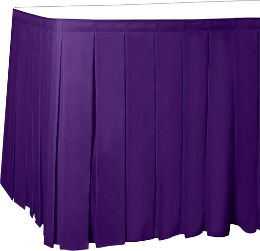 Ultimate Textile Pleat Polyester Fabric Table Skirt - Machine Washable Flame Resistant with Clips for Events, Weddings & Trade Shows, Cut & Sewn in Paterson, NJ - Plum, 7' Box Pleat