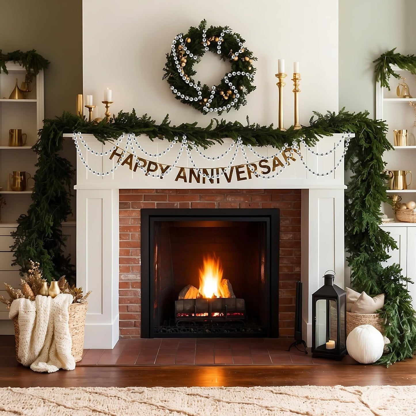 Craft String Pearls 8MM Pearl Bead, 33 Feet Silver Faux Pearl Garland Spool Roll Strand Wedding Party Decoration, Christmas Tree Decorations