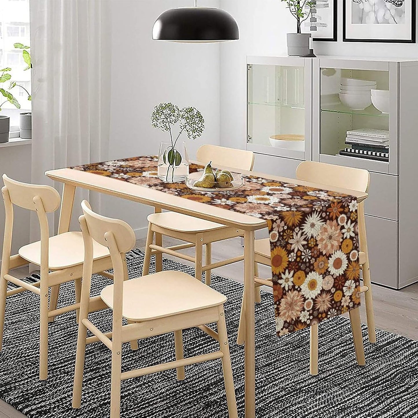 Boho Floral Table Runner, Vintage Country Farmhouse Daisy Flowers Modern Kitchen Dining Room Decoration for Indoor and Outdoor Wedding Party Banquet Table Runner 13x108 Inch