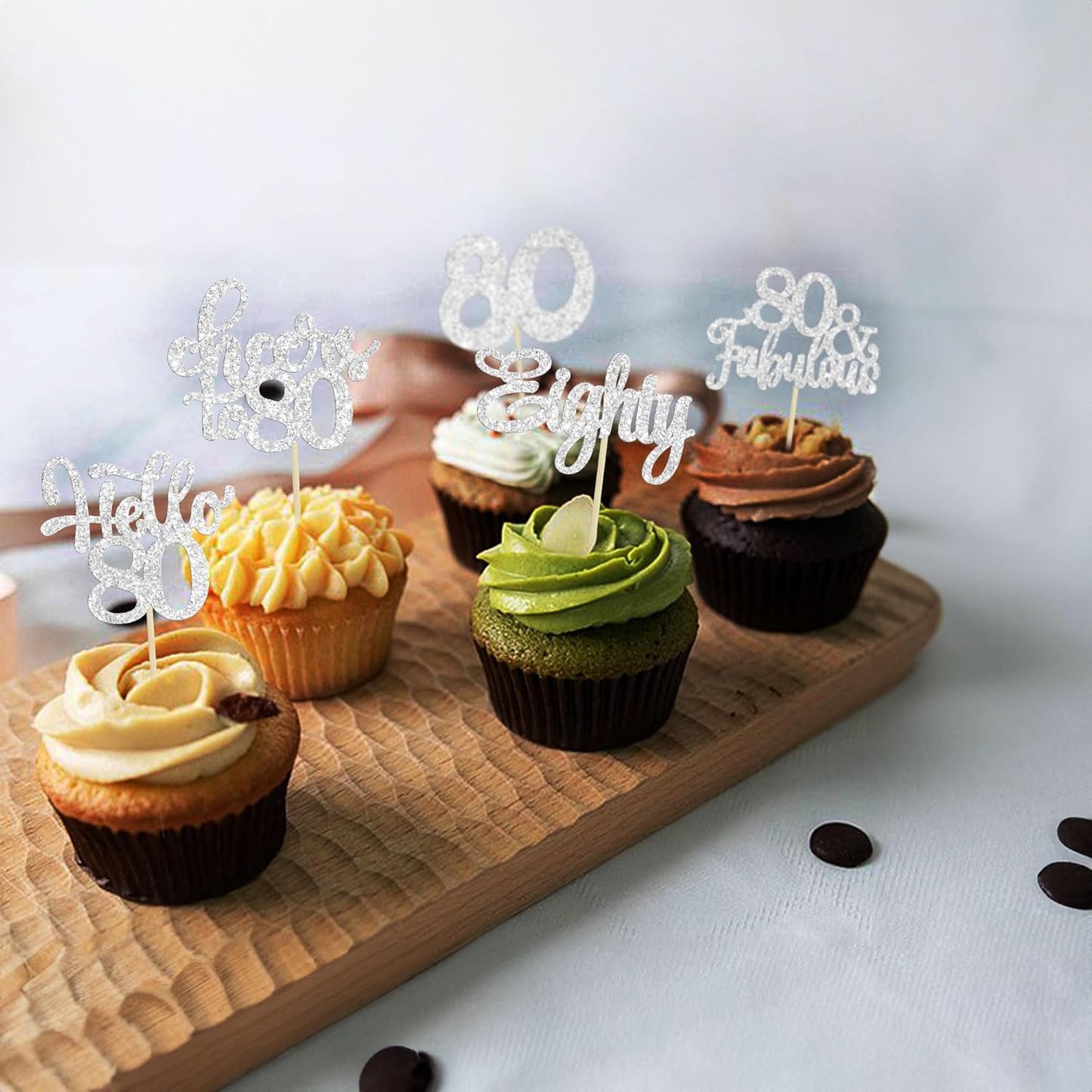 30Pcs Happy 80th Birthday Cupcake Toppers Eighty Cheers to 80 Years Old Birthday Cupcake Picks for Happy 80th Birthday Anniversary Party Cake Decorations Silver Glitter