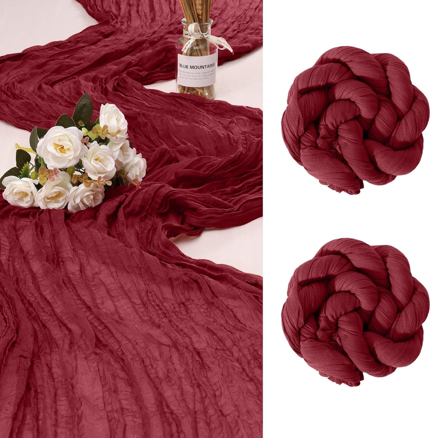 2 Pack Cheesecloth Table Runner 10Ft Christmas Gauze Boho Table Runners for Wedding Decor Bridal Shower Decorations Baby Shower Party(35" x 120")