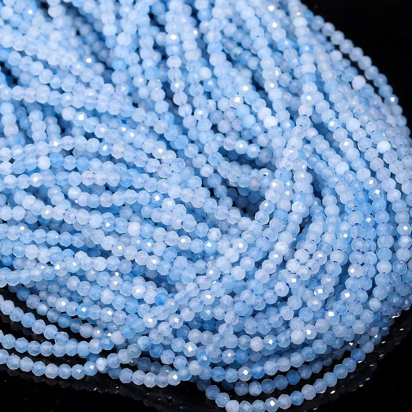 Song Xi 180pcs 2mm Natural Aquamarine Gemstone Beads Faceted Round Loose Stone Beads for Jewelry Making