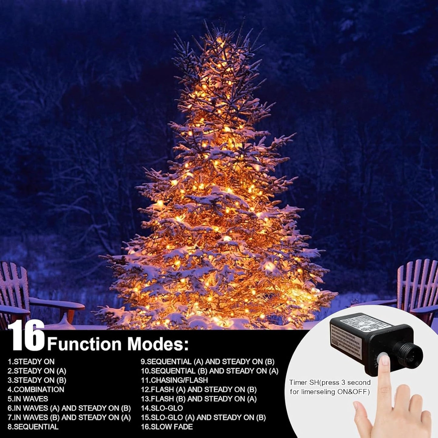 LAMPHOME 66ft Golden Christmas Decorative Mini Lights,200 LED Transparent Wire Fairy Starry String Lights Plug in,11 Lighting Modes, for Indoor Outdoor Xmas Tree Wedding Party Decoration (Yellow)