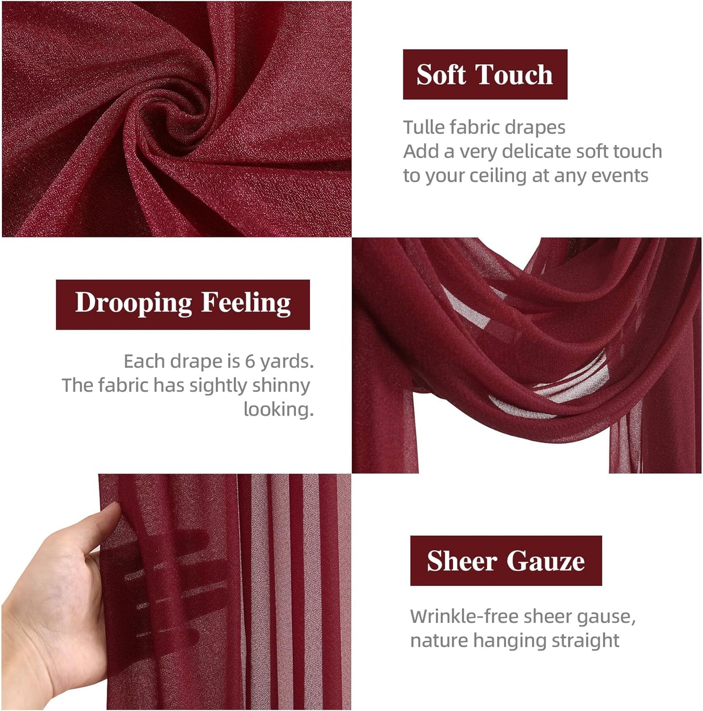 Wedding Arch Draping Fabric, 1 Panel Burgundy Sheer Backdrop Curtain Tulle Fabric Drapery for Arbor Wedding Archway Ceremony Party Ceiling Decor Backdrop