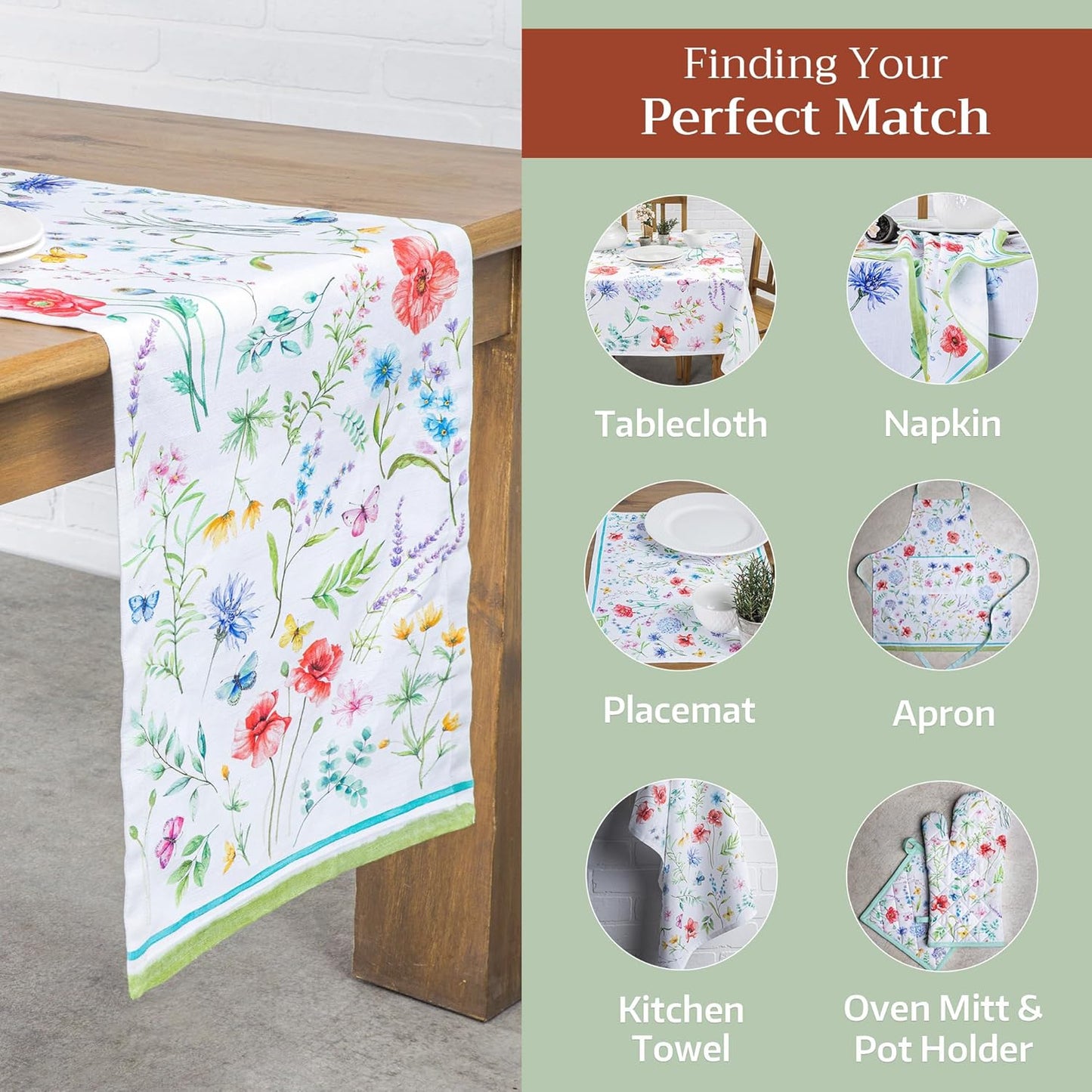 Maison d' Hermine Table Runner 100% Cotton Single Layer Table Runners 72 inches Long Decorative for Kitchen Dining Party Baby Shower Wedding Bridal Shower Spring Summer (Just Floral, 14.50" x 72")