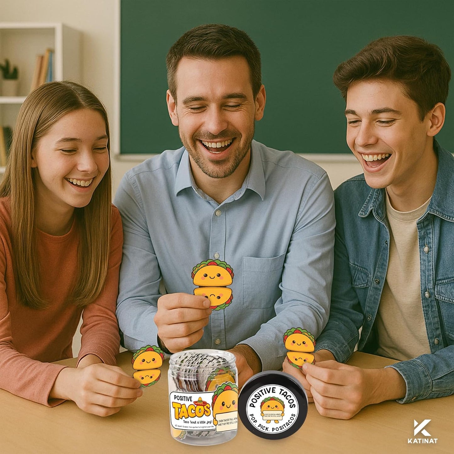 Positive Taco Jar – 60 Funny Emotional Support Taco, Back to School Gift for Students, Teachers, White Elephant Gifts For Women, Men, Corworker, Mental Health Gift, Birthday Gifts for Women