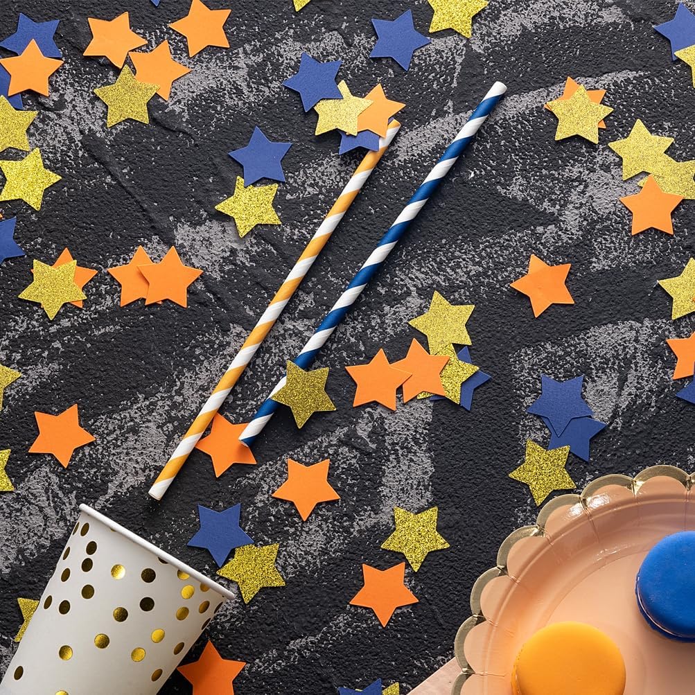 Gold Blue and Orange Star Confetti Table Decoration for Graduation Birthday Retirement Theme Party,1.2 inch in Diameter,200 Counts