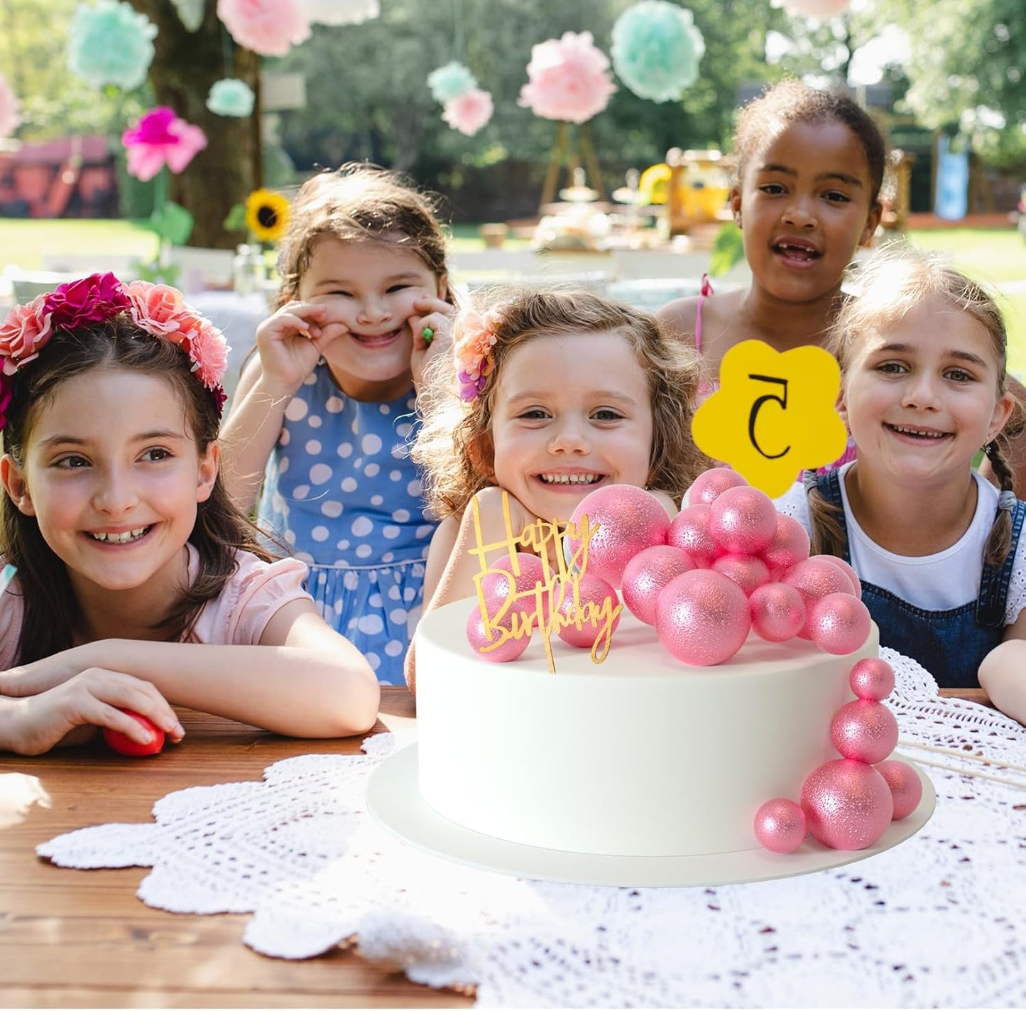 MIAHART Ball Cake Toppers Boho Grass Cake Topper Ball Cake Insert Decoration for Birthday Wedding Baby Shower Party Decorations Boho Themed Party Supplies (Rose Gold)