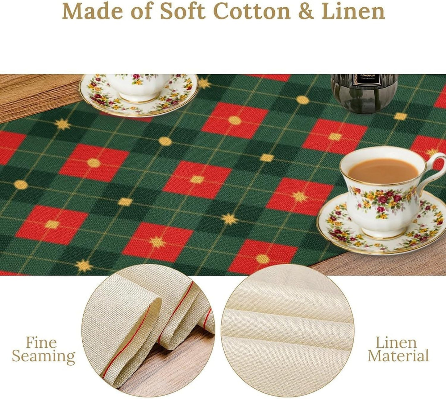 Christmas Table Runner,Green Red Xmas Plaid Table Cloth Kitchen Dining Table Decoration for Home Party Decor 13x108 Inch