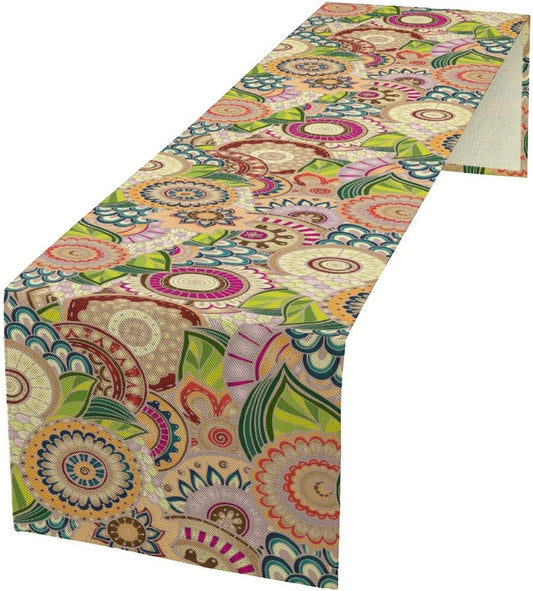 Boho Floral Table Runner,Retro Bohemian Flower Table Runner for Kitchen Dining Table Home Party Decoration 13x60 Inch