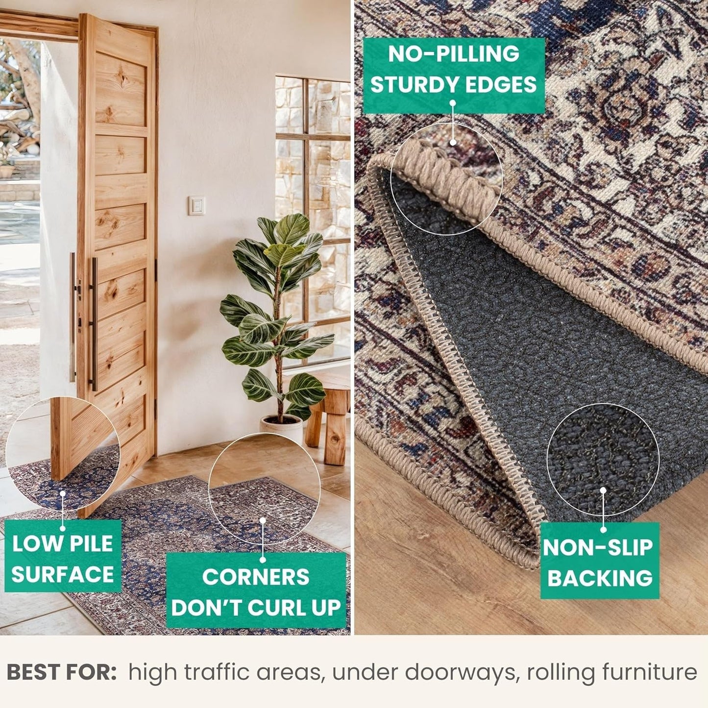 Bloom Rugs Washable Non-Slip 9' x 12' Rug - Dark Blue/Beige Traditional Medallion Area Rug for Living Room, Bedroom, Dining Room, and Kitchen - Exact Size: 9' x 12'