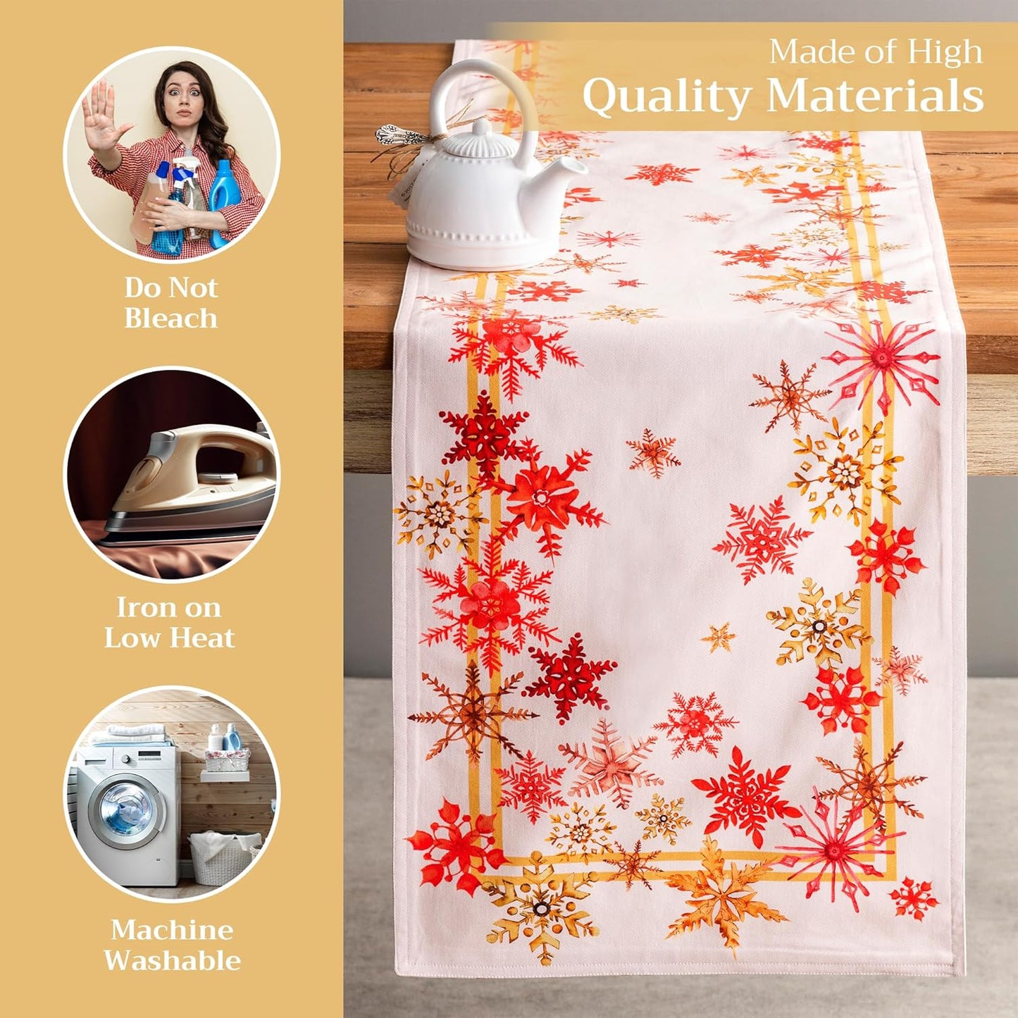 Maison d' Hermine Table Runner 100% Cotton Double Layer Table Runners 72 inches Long for Thanksgiving Christmas Decorations Home Kitchen Dining Party Wedding (Crystal Star, 14.5" x 72")