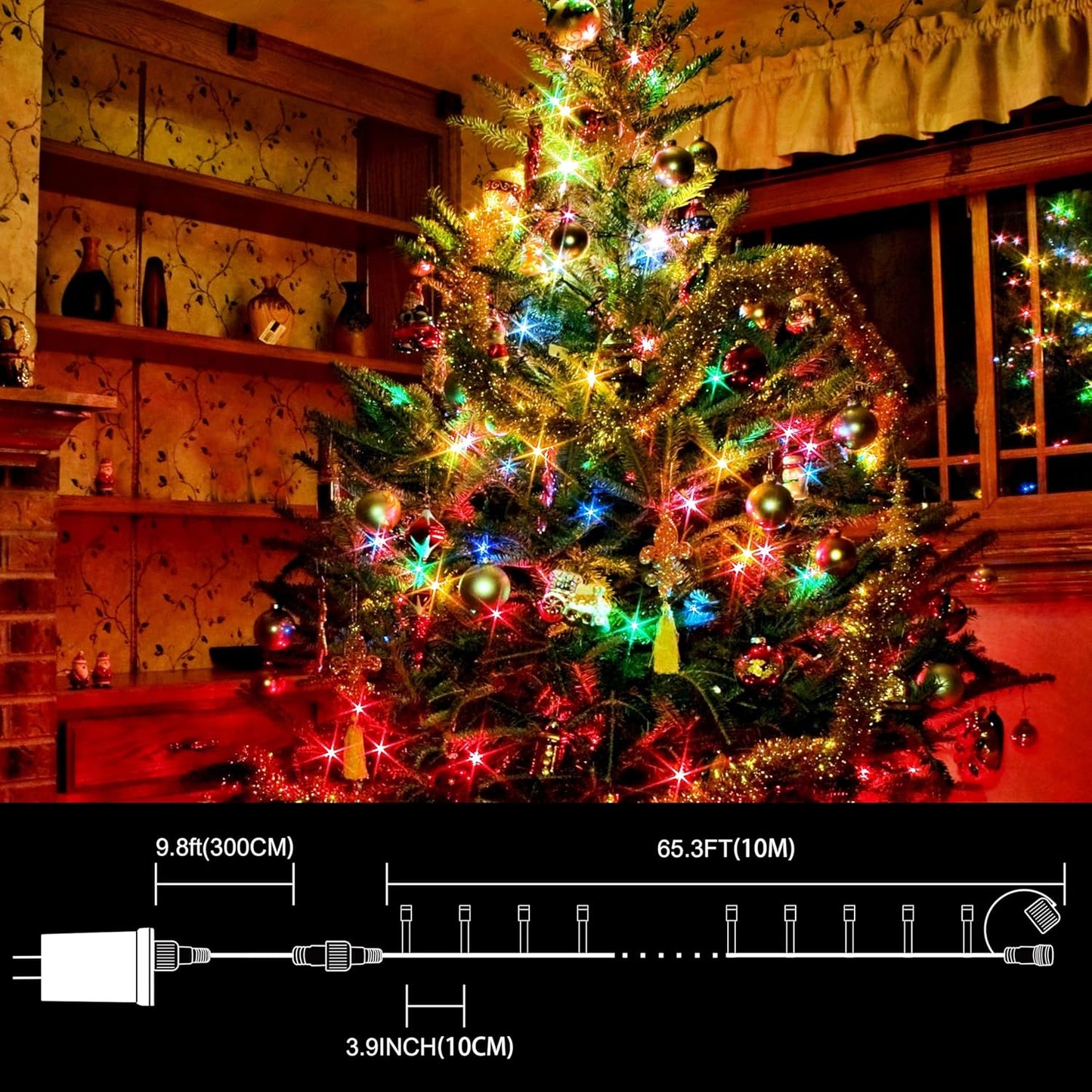 LAMPHOME 33ft Christmas Decorative Mini Lights, 100 LED Transparent Wire Fairy Starry String Lights Plug in, 12 Lighting Modes, for Indoor Outdoor Xmas Tree Wedding Party Decoration (Warm+Multicolor)