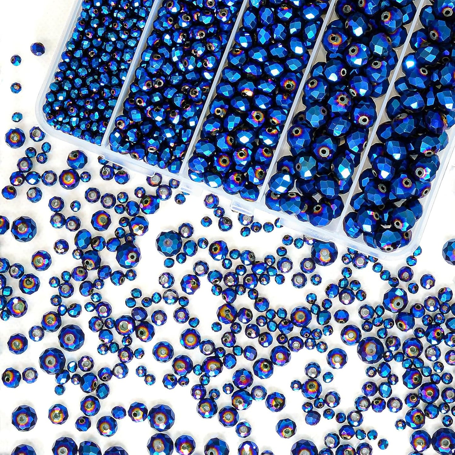 800Pcs 4/6/8/10mm Crystal Glass Beads for Jewelry Making Beads for Bracelets Necklace Pendants Making Supplies(Peacock Blue)