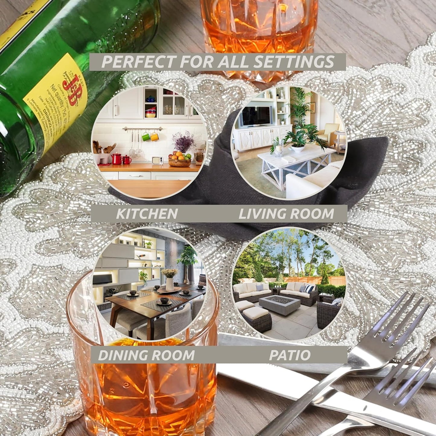 Beaded Table Runner - Elegant & Versatile Dining & Kitchen Linen for Home Decor, Weddings, Parties, Special Occasions, Modern Table Decoration & Luxury Festive Accessory (Ivory) - CLEENTABLE