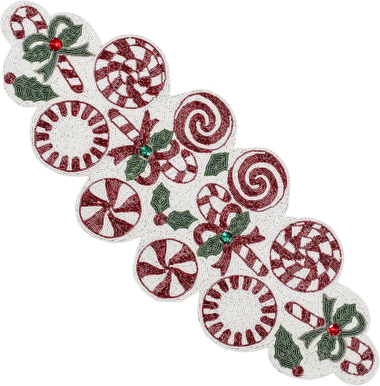 CLEENTABLE Handcrafted Beaded Table Runner – 36"x13" Art Deco Home Decor & Luxury Dinner Table Centerpiece in Vibrant Cherry Reddish with 85% Glass Beads, Durable Polyester Backing