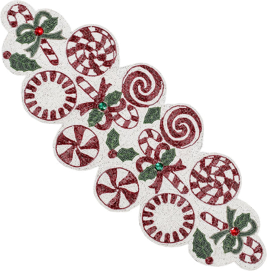 CLEENTABLE Handcrafted Beaded Table Runner – 36"x13" Art Deco Home Decor & Luxury Dinner Table Centerpiece in Vibrant Cherry Reddish with 85% Glass Beads, Durable Polyester Backing