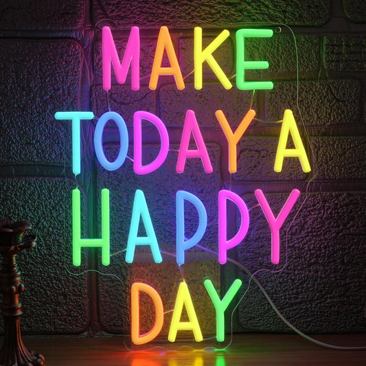 Make Today a Happy Day Neon Sign,Dimmable Positive Quote Neon Light Inspirational Letter LED Light for Wedding School Office(11.81 * 14.57In)
