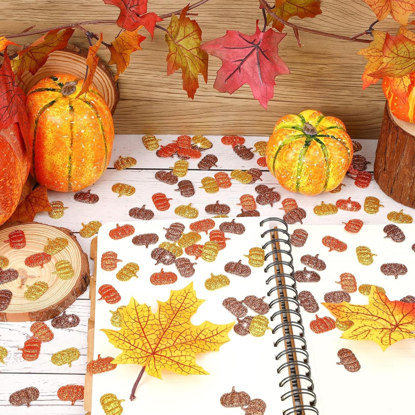 MARFOREVER Fall Felt Pumpkin Glitter Confetti, 500Pcs Thanksgiving Pumpkins Confetti Decorations Mixed Fall Colors Table Scatter Centerpiece for Fall Art Crafts Supplies Thanksgiving Party Accessories