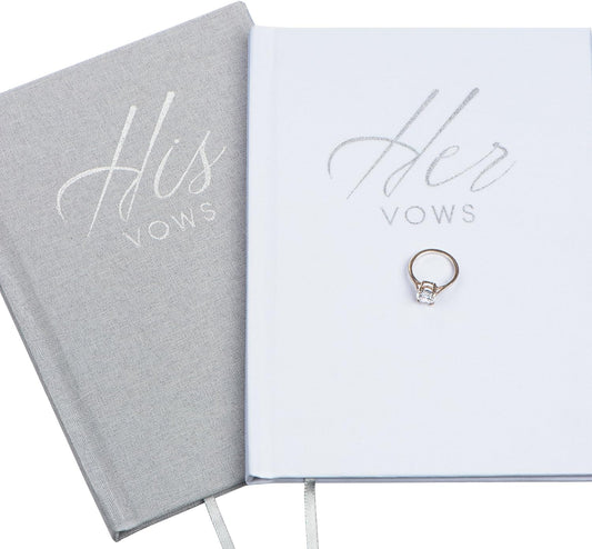FLUYTCO Wedding Vow Book Keepsakes (2 Book Set, His & Hers) Linen Hardcover - Bonus Wedding day Cards - Vow Renewal - Bridal Shower Gifts - Booklet - Journal - Future Mrs & Mr