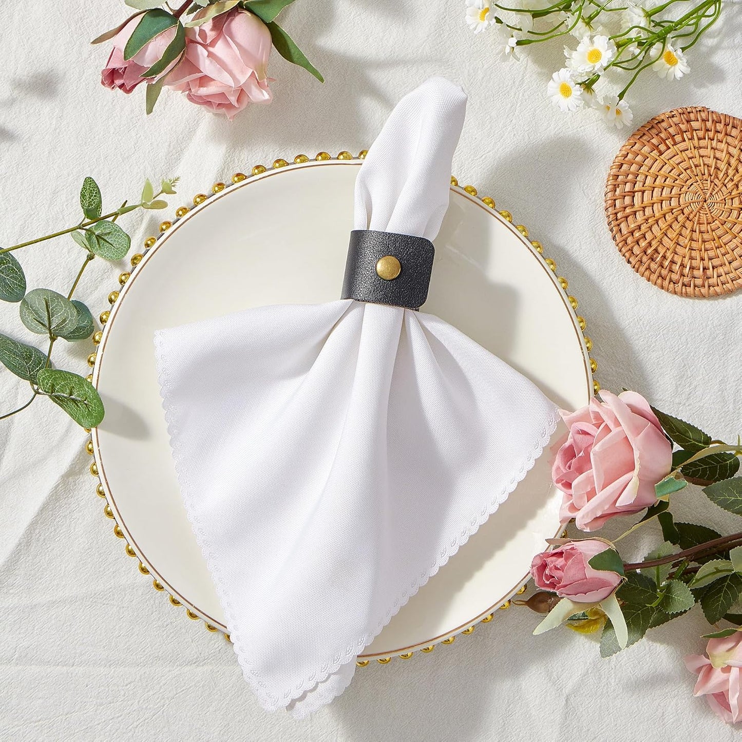 APTWOW 40PCS Leather Napkin Rings, Fall Thanksgiving Napkin Holder, Black Halloween Vintage Farmhouse Napkin Rings Bulk for Wedding Party Birthday Banquet Table Decoration and Daily Use