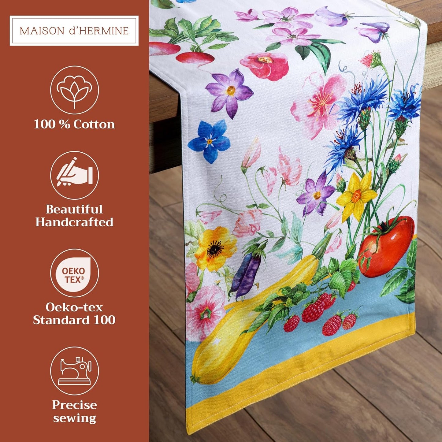 Maison d' Hermine Table Runner 100% Cotton Double Layer Table Runners 108 inches Long Decorative for Home Kitchen Dining Party Baby Shower Wedding Bridal Shower Spring Summer (Giverny, 14.50" x 108")