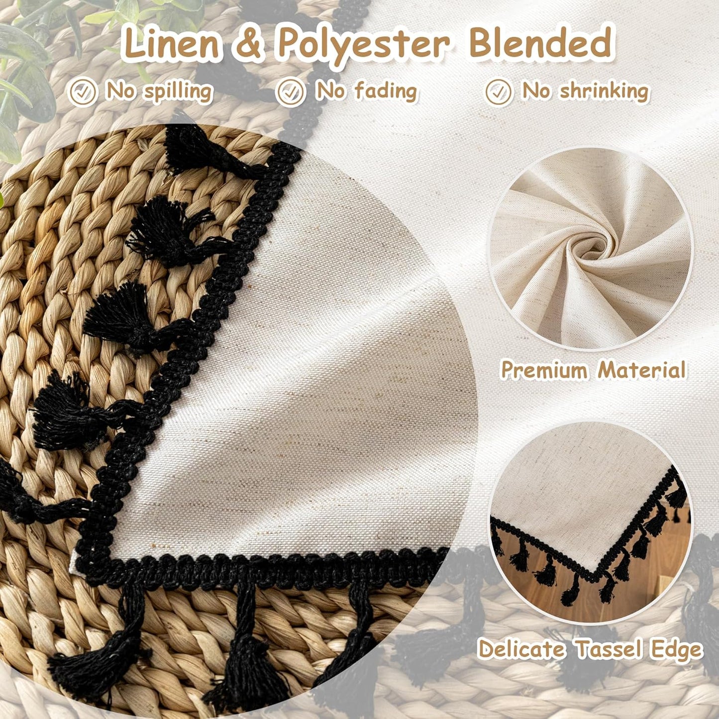 MYSKY HOME Table Cloth 60x60 in Rectangle Table, Heavy Duty Cotton Tassel Linen Look Waterproof Tablecloths Farmhouse Tablecloth, Wrinkle Free Table Cover with Beige Tassels for Kitchen Dining, Party