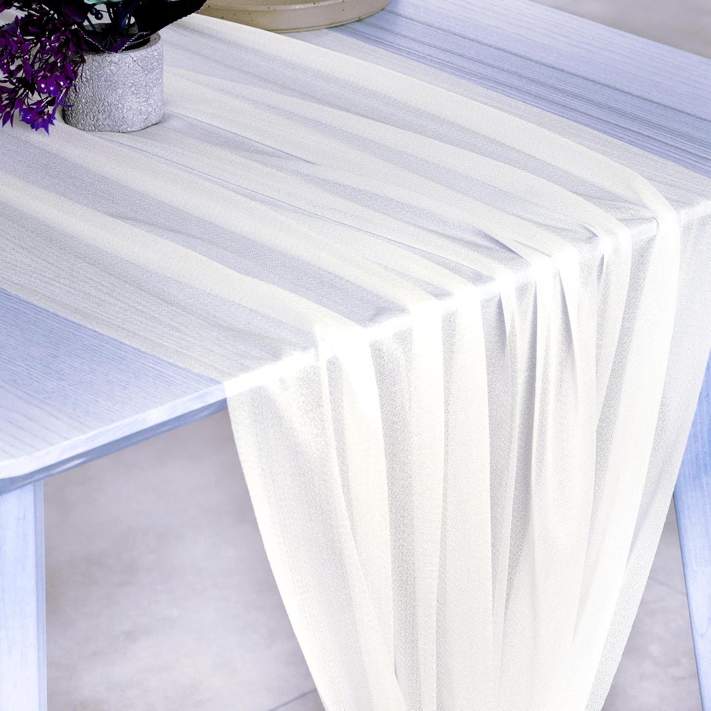 VDS Pack of 3 Panel (30 Inch X 20 Feet) Wedding Arch Draping Fabric Sheer Chiffon Fabric Drapery for Wedding Ceremony Reception Swag Backdrop Canopy Chuppah ARBO Altars Decoration (Ivory)