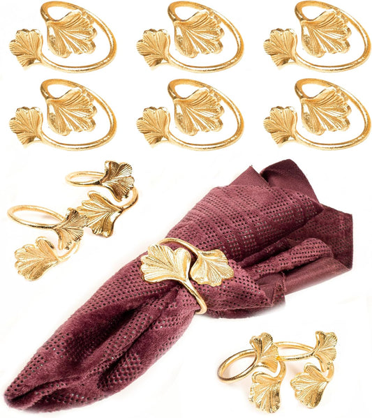 Decorative Gold Napkin Rings Set of 10 - Ginkgo Leaf Lightweight Metal Napkin Holders for Wedding Party Holiday Banquet Christmas Dinner Delicate Serviette Buckles Decor - CLEENTABLE