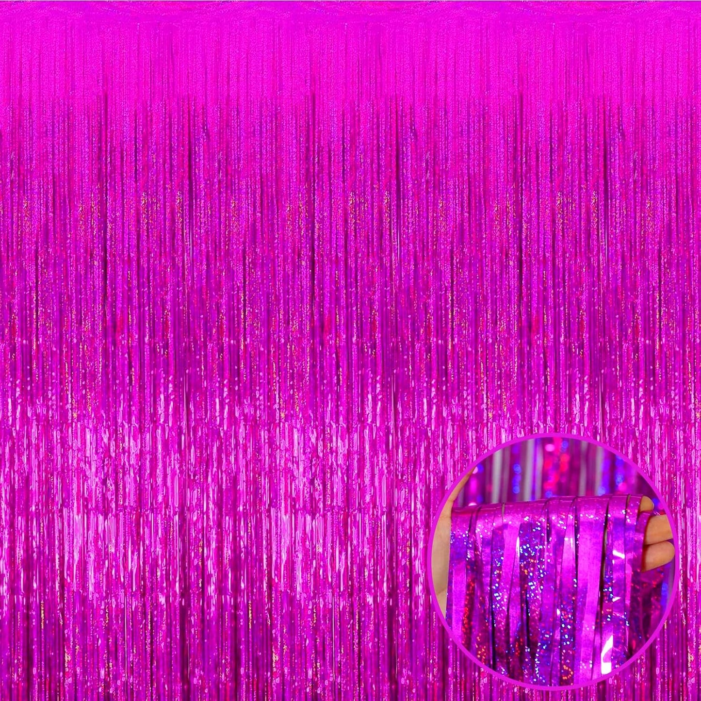 4 Pack Fuchsia Tinsel Foil Fringe Curtain Backdrop, 3.28Ft x 8.2Ft Metallic Streamers for Photo Booth Props Wedding Bridal Shower Bachelorette Birthday Halloween Christmas Party Decoration