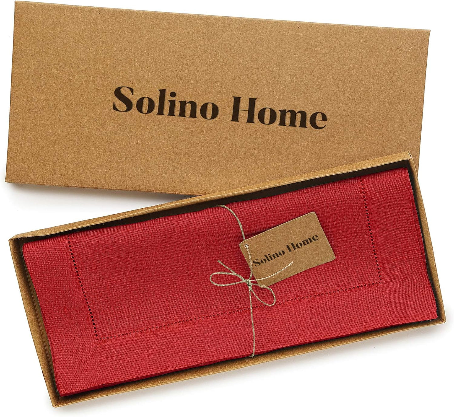 Solino Home Linen Table Runner 90 Inches Long - 100% Pure Linen Red Table Runner 14 x 90 Inch for Christmas, Holiday - Classic Hemstitch