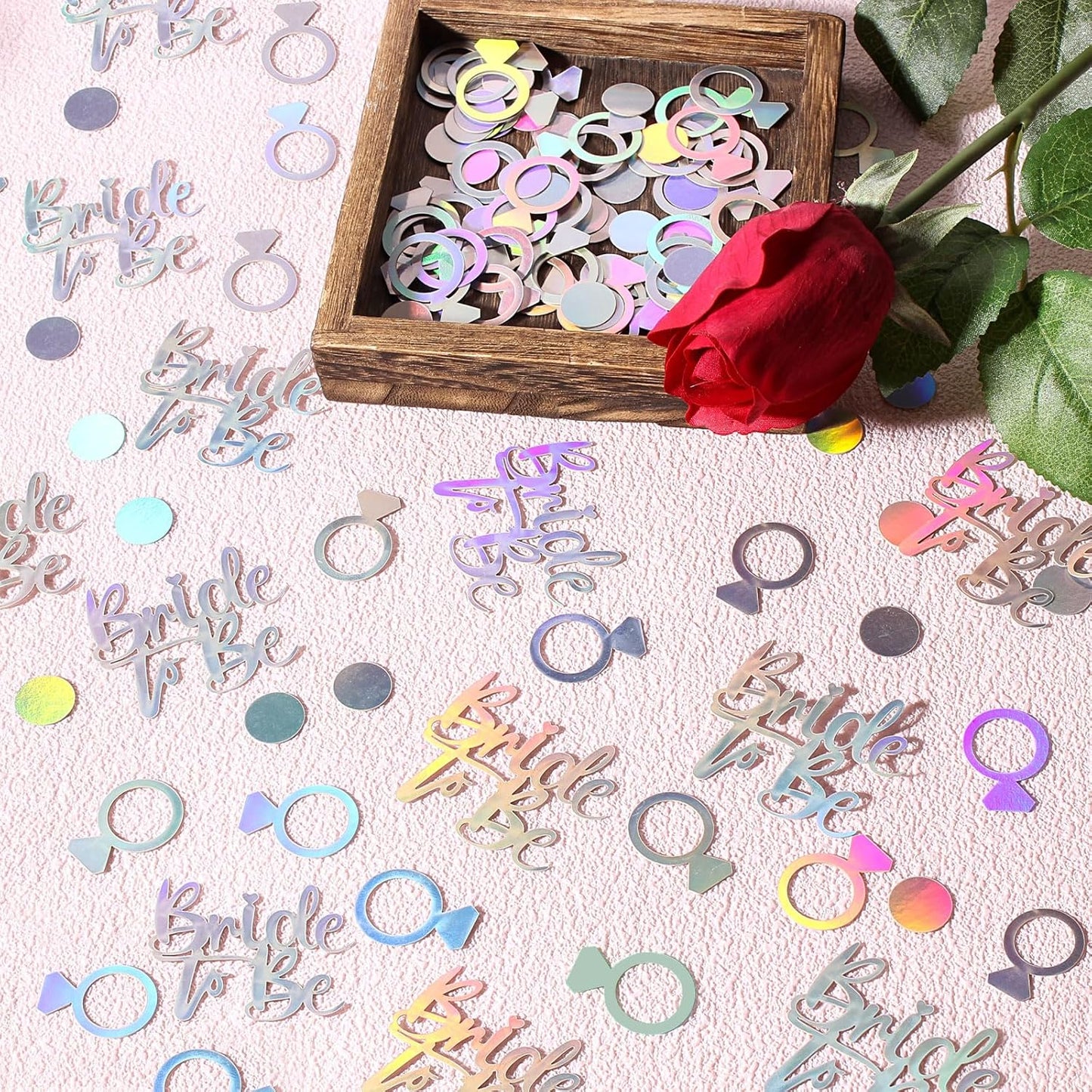 230PC Wedding Confetti Bridal Shower Decorations Bride To Be Ring Confetti Scatters Suitable for Iridescent Themed Bachelorette Engagement Hen Party Decor