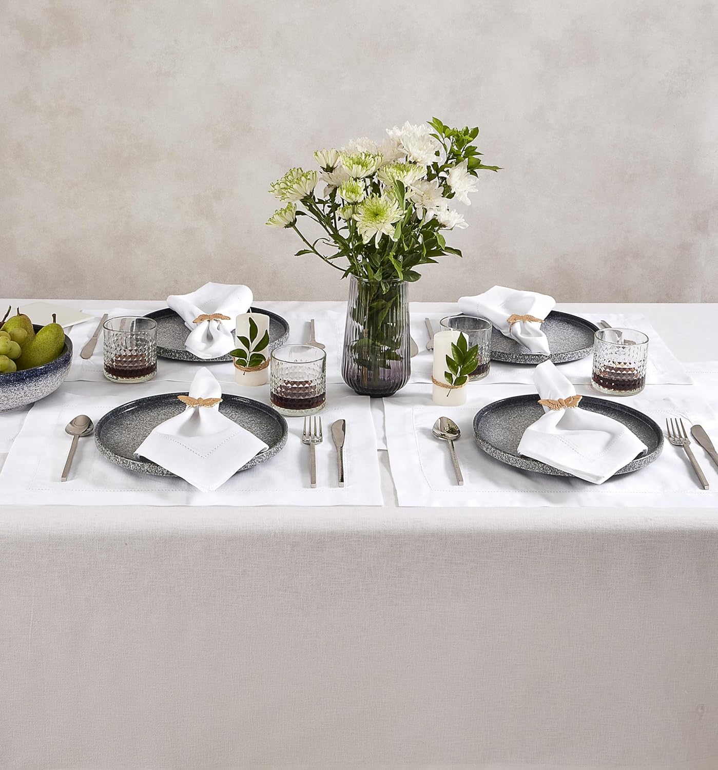 Cotton Linen Cloth Napkins Set of 4 – Hemstitch White Dinner Napkins 20 x 20 Inch – Washable Fabric Napkins for Spring, Summer, Wedding Decoration – Siena