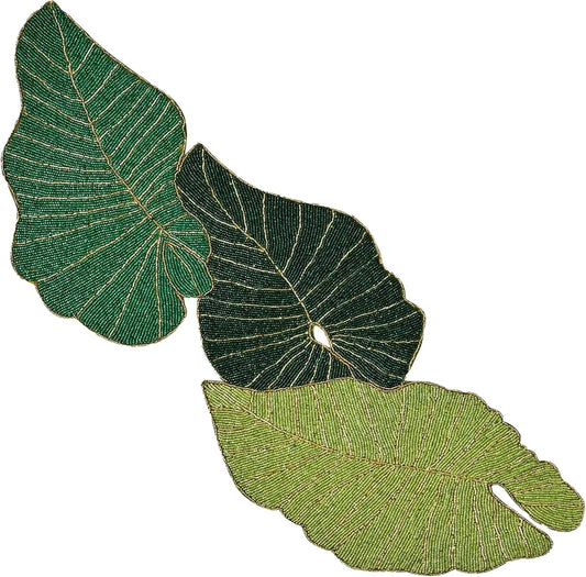 Luxury Beaded Table Runner - 13x36 Inches Handcrafted Leaf Pattern with Glass Beads & Polyester Back - Elegant Table Decor for Dining, Coffee Table & Events (Green) - CLEENTABLE