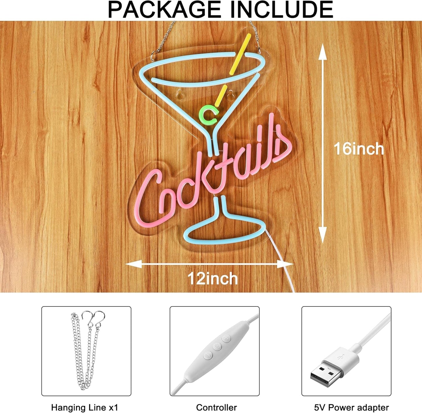 Cocktails Neon Sign for Wall Decor Man Cave Bar Home Art Neon Light LED Neon Lights Signs with Dimmer for Bedroom Office Hotel Pub Cafe Recreation Room Wall Artwork Sign Decor(15X13inches)