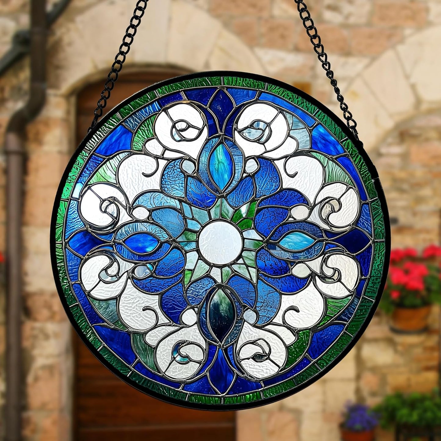Stained Glass Window Hanging, Boho Style Sun Catchers Diamond Glass Panel Hangings Tiffany Suncatcher Decor for Birthday for Women, Men, Wife, Aunt, and Mom 11.8x11.8 in