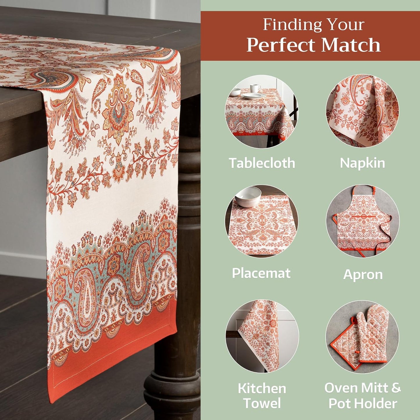 Maison d' Hermine Table Runner 100% Cotton Single Layer Table Runners 108 inches Long for Thanksgiving Christmas Decorations Home Kitchen Dining Party Wedding (Cachemire, 14.5" x 108")