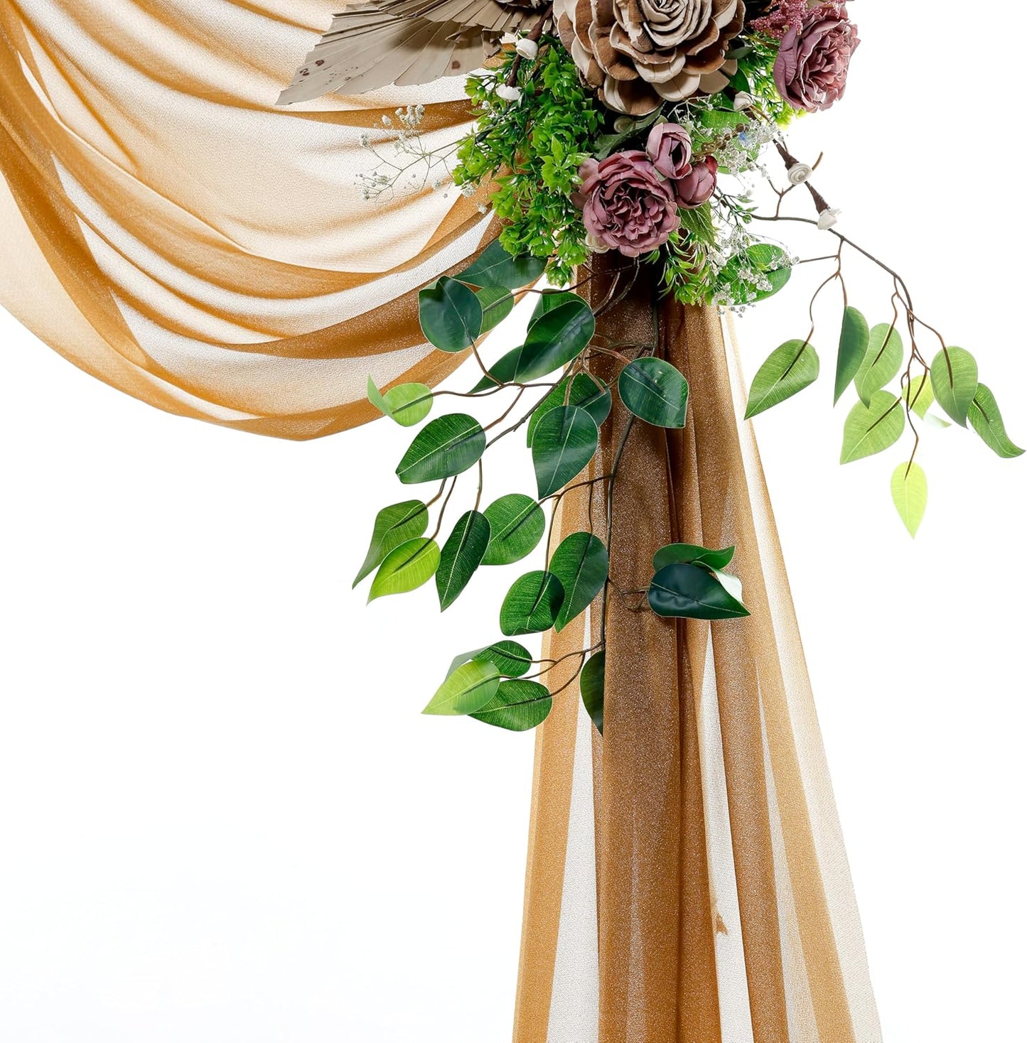 VDS Pack of 1 Panel (30 Inch X 50 Feet) Wedding Arch Draping Fabric Sheer Chiffon Fabric Drapery for Wedding Ceremony Reception Swag Backdrop Canopy Chuppah ARBO Altars Decoration (Mocha)