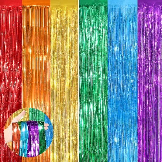 Rainbow Fringe Curtain Party Streamers 2Pack 3.3 x 8.3 Ft Foil Fringe Backdrop Curtains for Birthday Wedding Bridal Baby Shower Holiday Tinsel Streamers Rainbow Party Decorations Door Streamer
