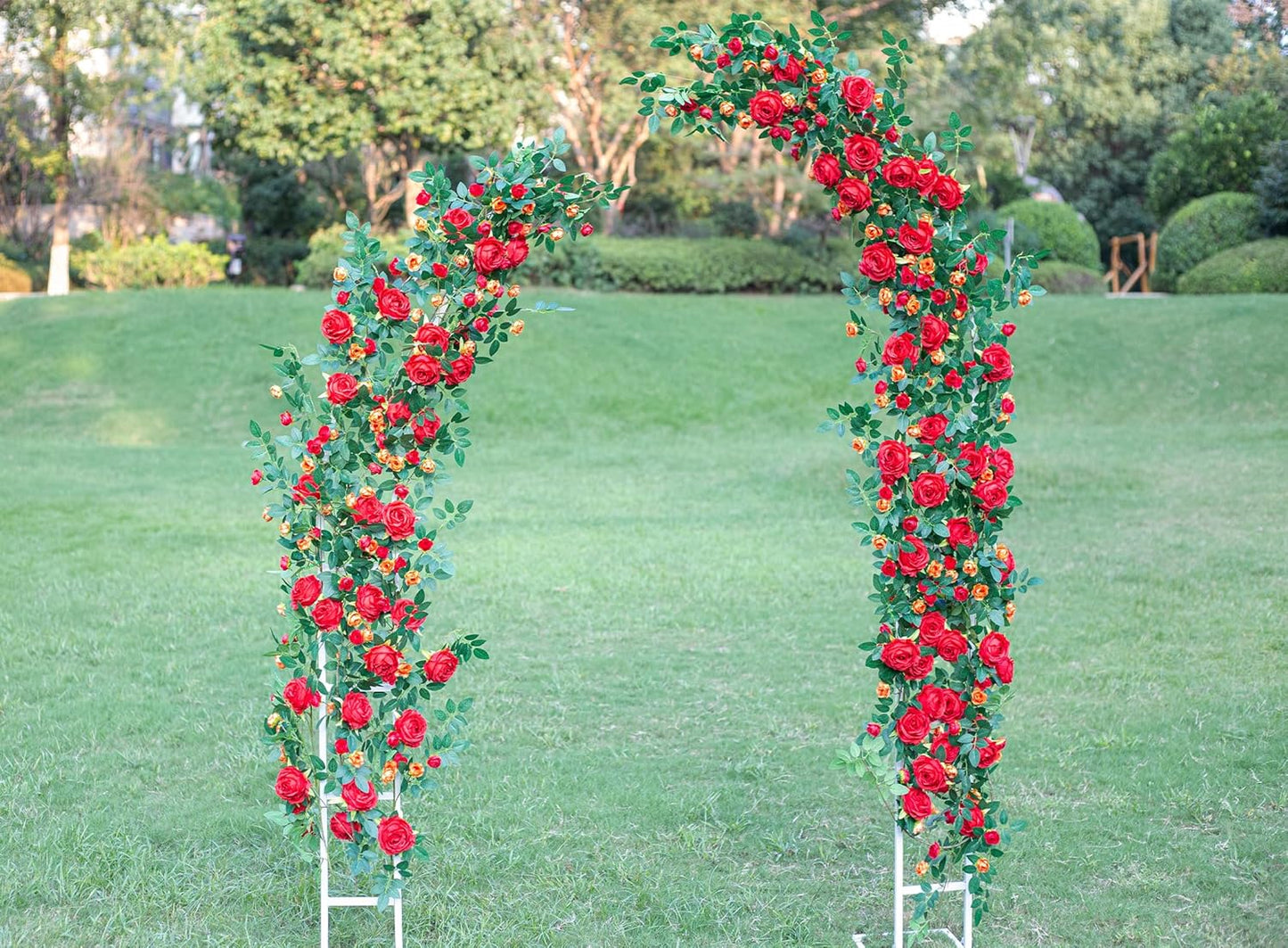 6FT Pink Flower Garland Artificial Rose Vines Hanging Floral Garland for Home Decor Wall Trellis Fence Wall Decoration (Red 2pcs)