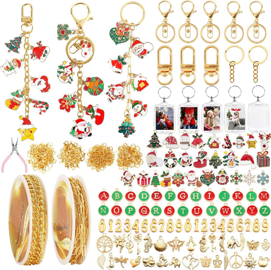 Namifin 374 Pcs Christmas Keychain Making Kit with Charms & Keychain Clips - DIY Bag Charms, Pearl Keychains, Photo Keychains, Personalized Gifts for Friends Small Business