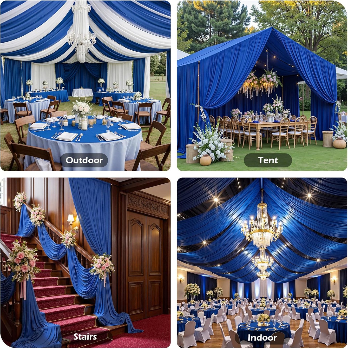 PartyVillage 2 Panels 5ftx30ft Royal Blue Ceiling Drapes for Wedding Parties – 30 FT Extra Long Thick Polyester Wrinkle-Free Drapery Tent Decor Decorations for Birthday Party Ceremony Stage Swag