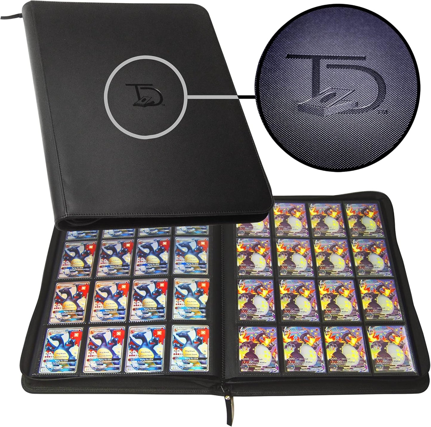TopDeck 1000 Card Binder - TCG Portfolio - 16 Pocket Card Binder - Ringless Binder Compatible with Pokemon Cards, Yu-Gi-Oh, Magic the Gathering, and More - Side Load Sleeves - Cards Album (Black)