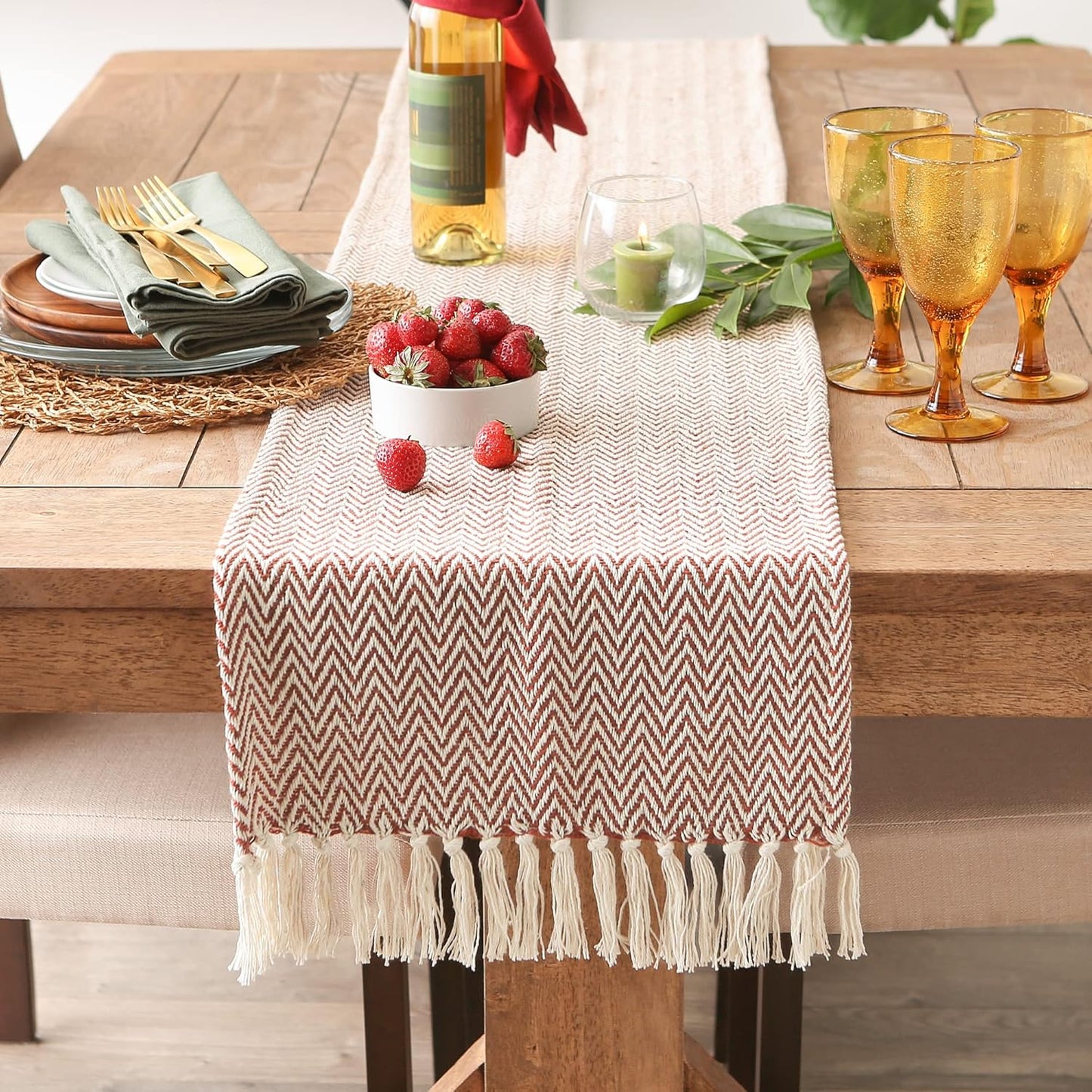 DII Woven Basic Tabletop Collection Chevron Table Runner, 15x72, Cinnamon