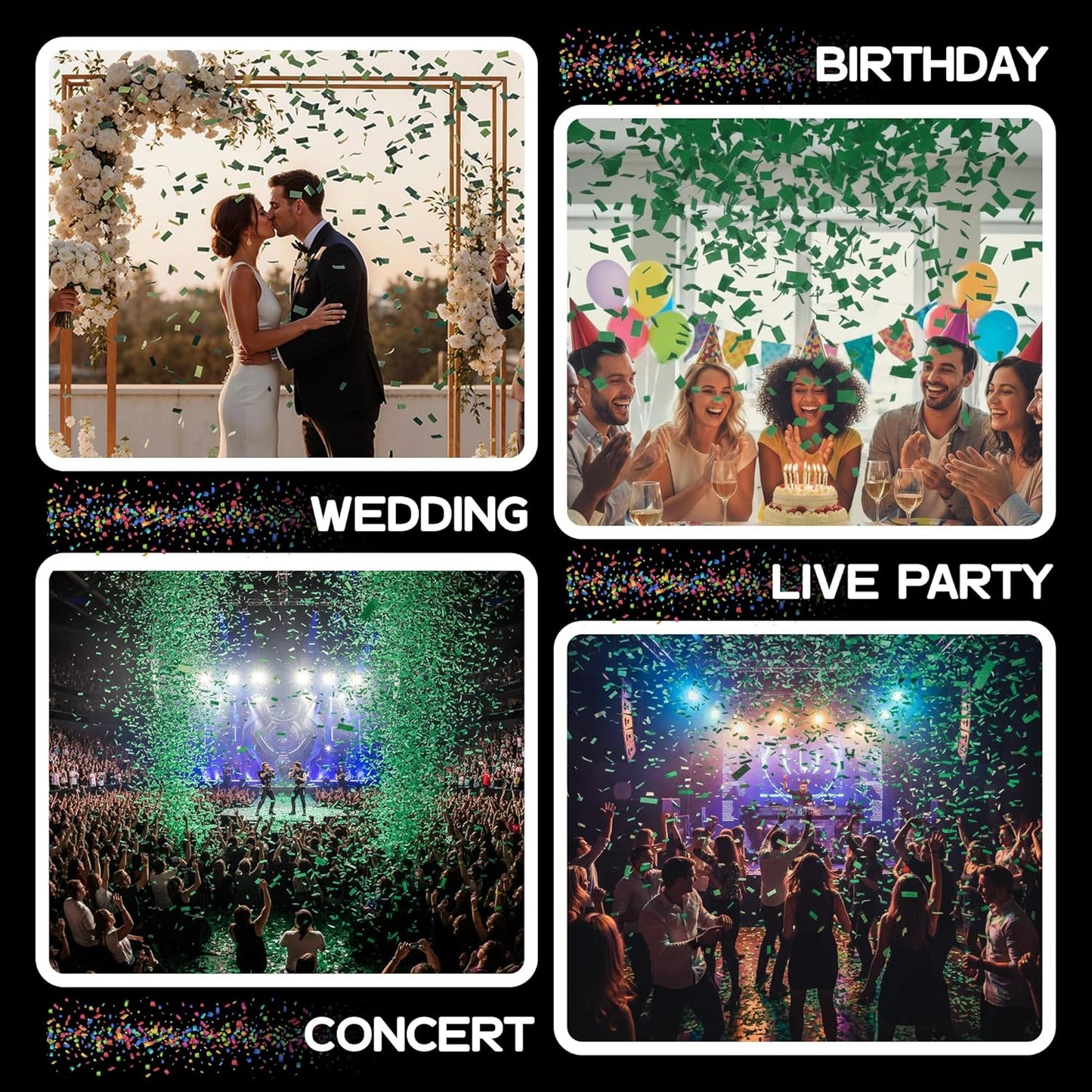 Dark Green Biodegradable Confetti - Rectangular Flame-Resistant Tissue Paper Confetti for Cannon and Launcher use – Best for Gender Reveal, Parties, and Concerts - 20 lb, 320 oz