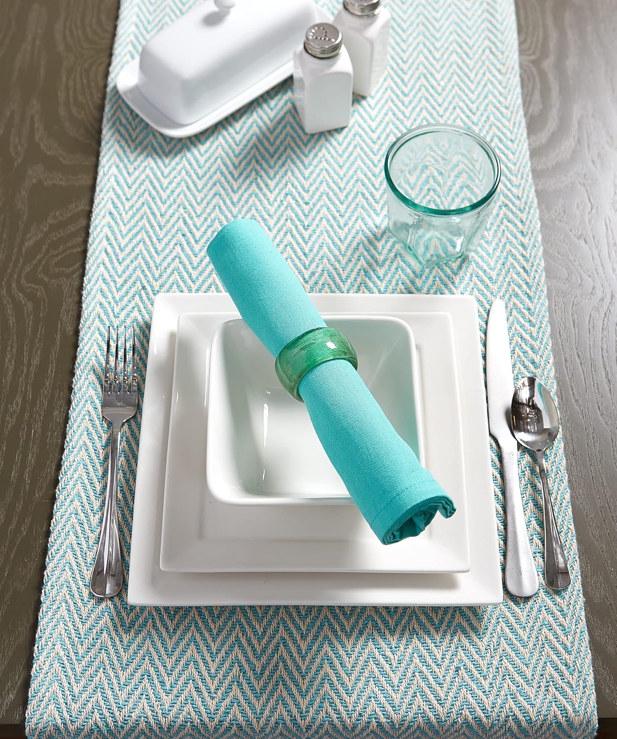 DII Woven Basic Tabletop Collection, Chevron Table Runner, 15x108, Aqua