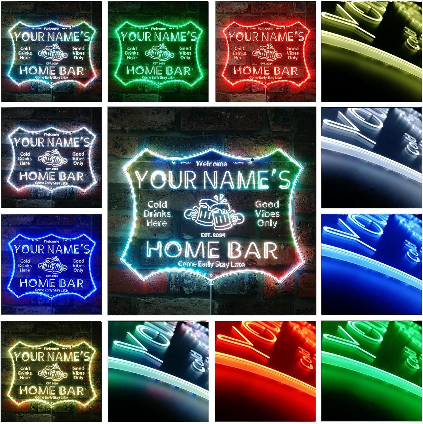 ADVPRO Personalized Your Name Home Bar RGB Dynamic Glam LED Sign - Cut-to-Edge Shape - Smart 3D Decoration - Multicolor Signage st06s64-fnd-p11d-tm-c