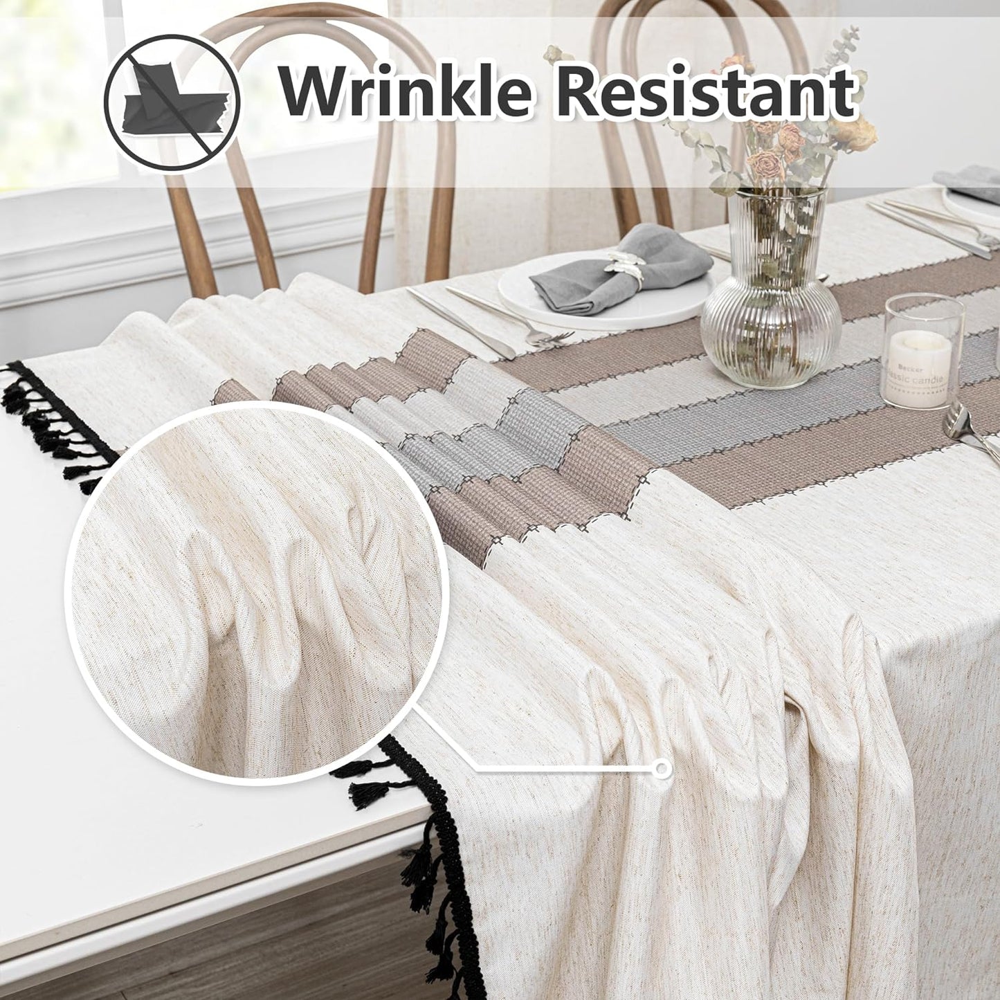 MYSKY HOME Table Cloth 60x84 in Rectangle, Heavy Duty Linen Look Waterproof Tablecloths Farmhouse Tablecloth, Wrinkle Free Table Cover with Coffee Lines for Kitchen Dining, Party