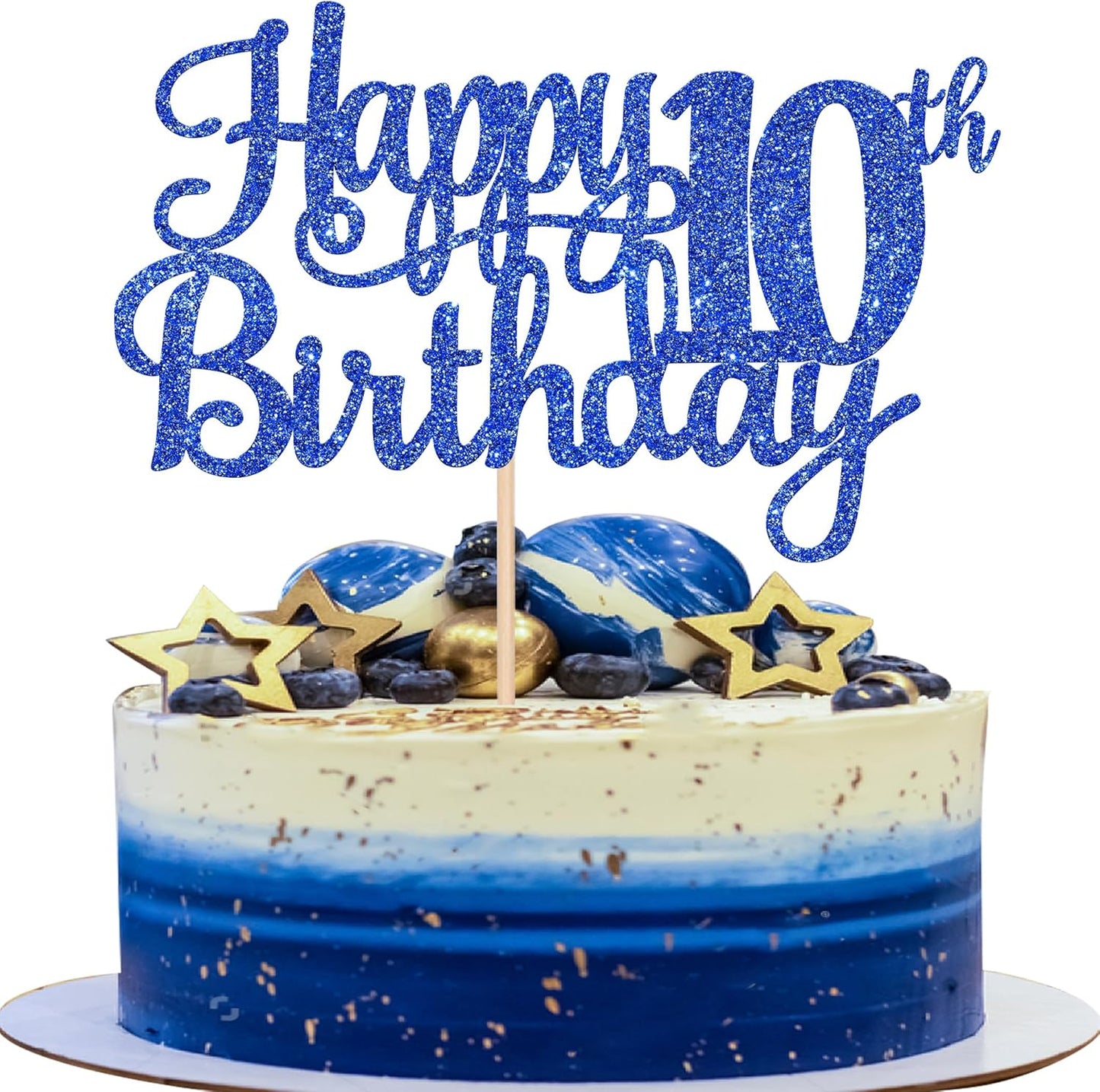 1 PCS Happy 10th Birthday Cake Topper Glitter Cheers to 10 Years Birthday Cake Pick 10 Fabulous Double Digits Cake Decoration for Happy 10th Birthday Theme Party Decorations Supplies Blue