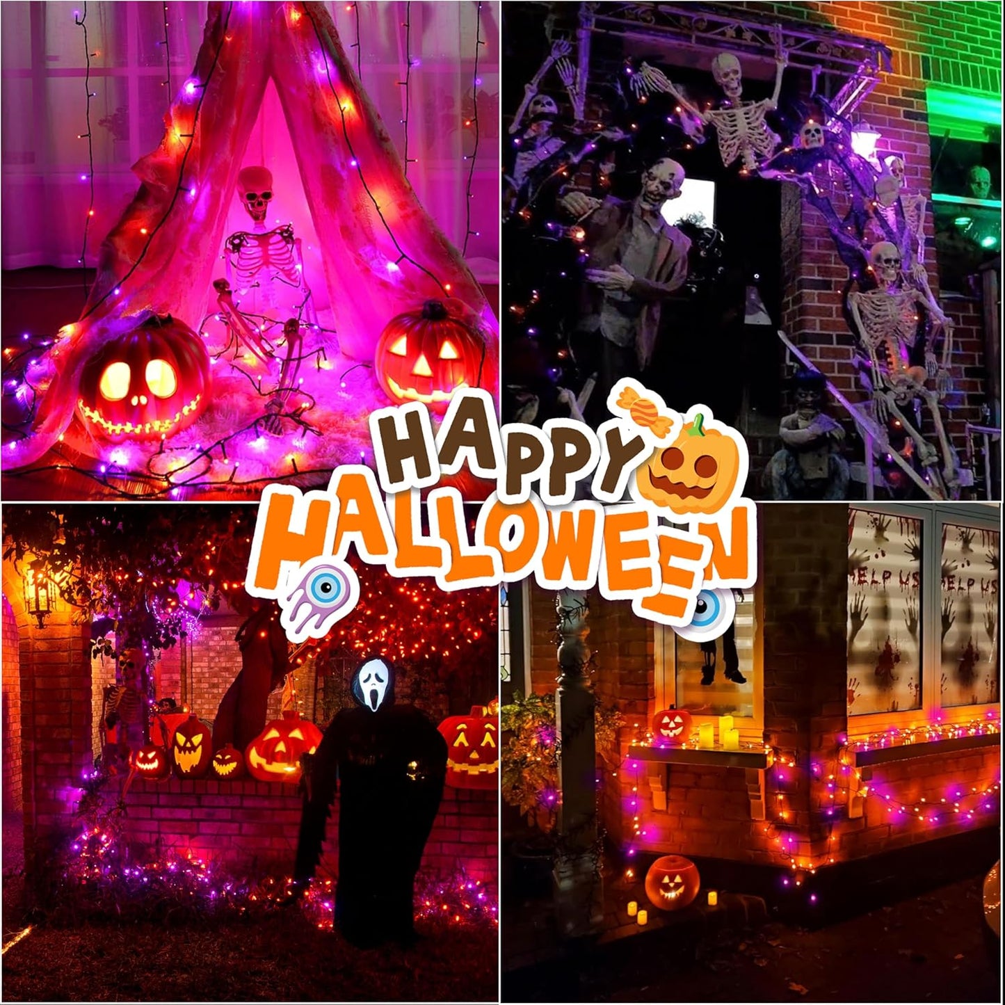 LAMPHOME 33ft Halloween Decorative Mini Lights, 100 LED Transparent Wire Fairy Starry String Lights Plug in, 12 Lighting Modes, for Halloween Decoration Outdoor Party Decoration (Orange and Purple)